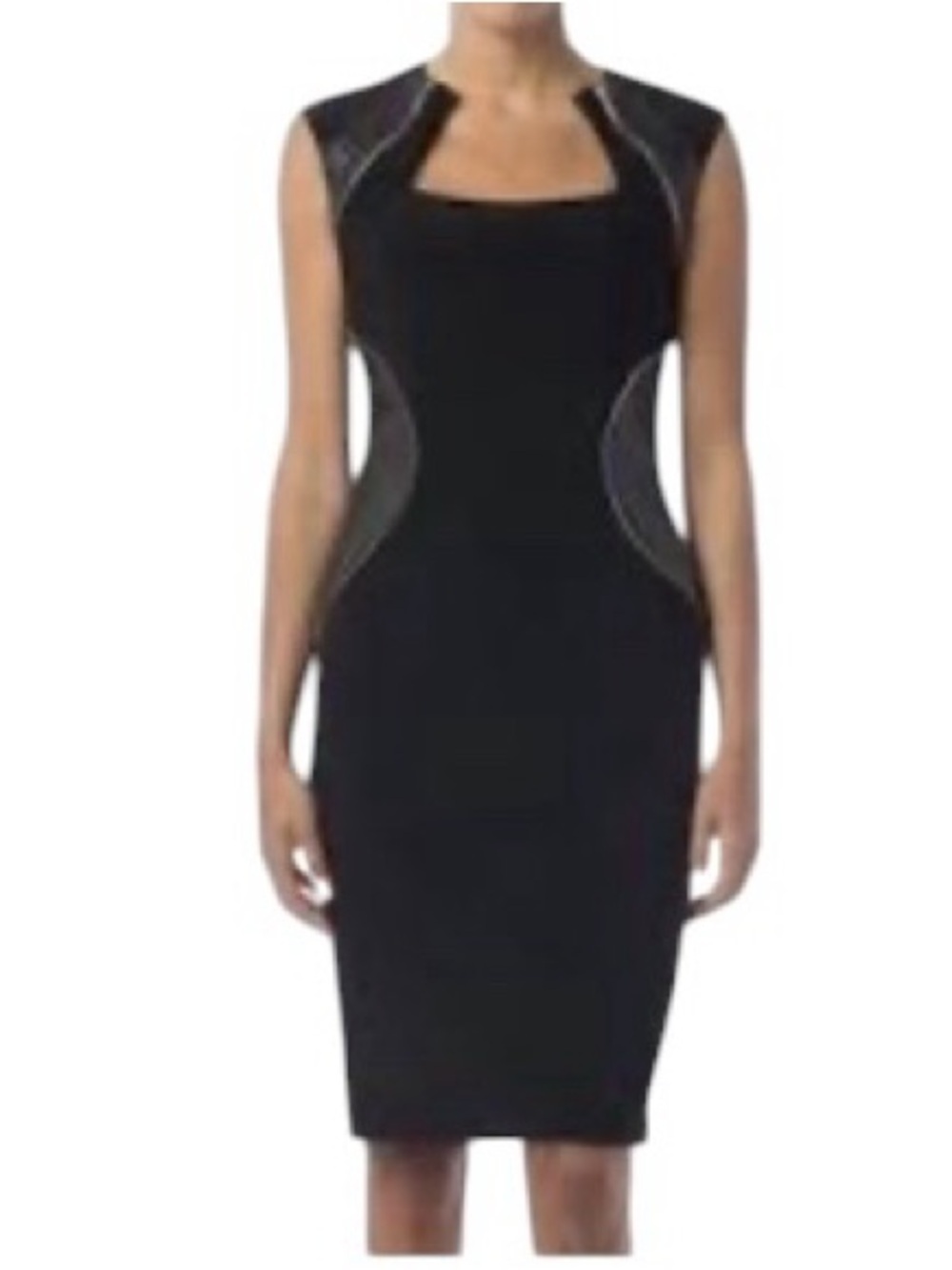 Caché bodycon dress faux alligator leather details zipper accent datenight vixen